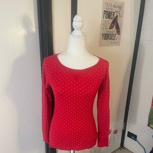 Old Navy Red long sleeve thermal with white polka dots